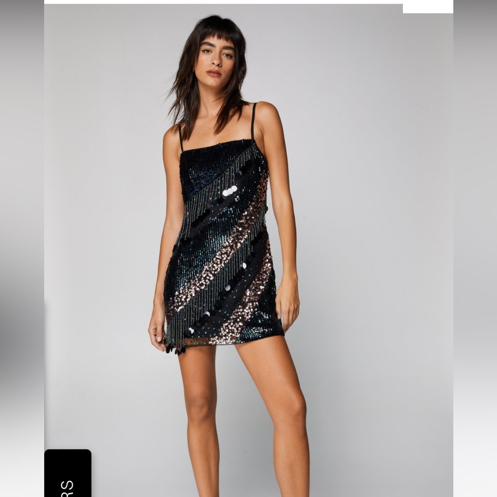 BRAND NEW WITH TAGS nasty gal striped sequin dress sz 8